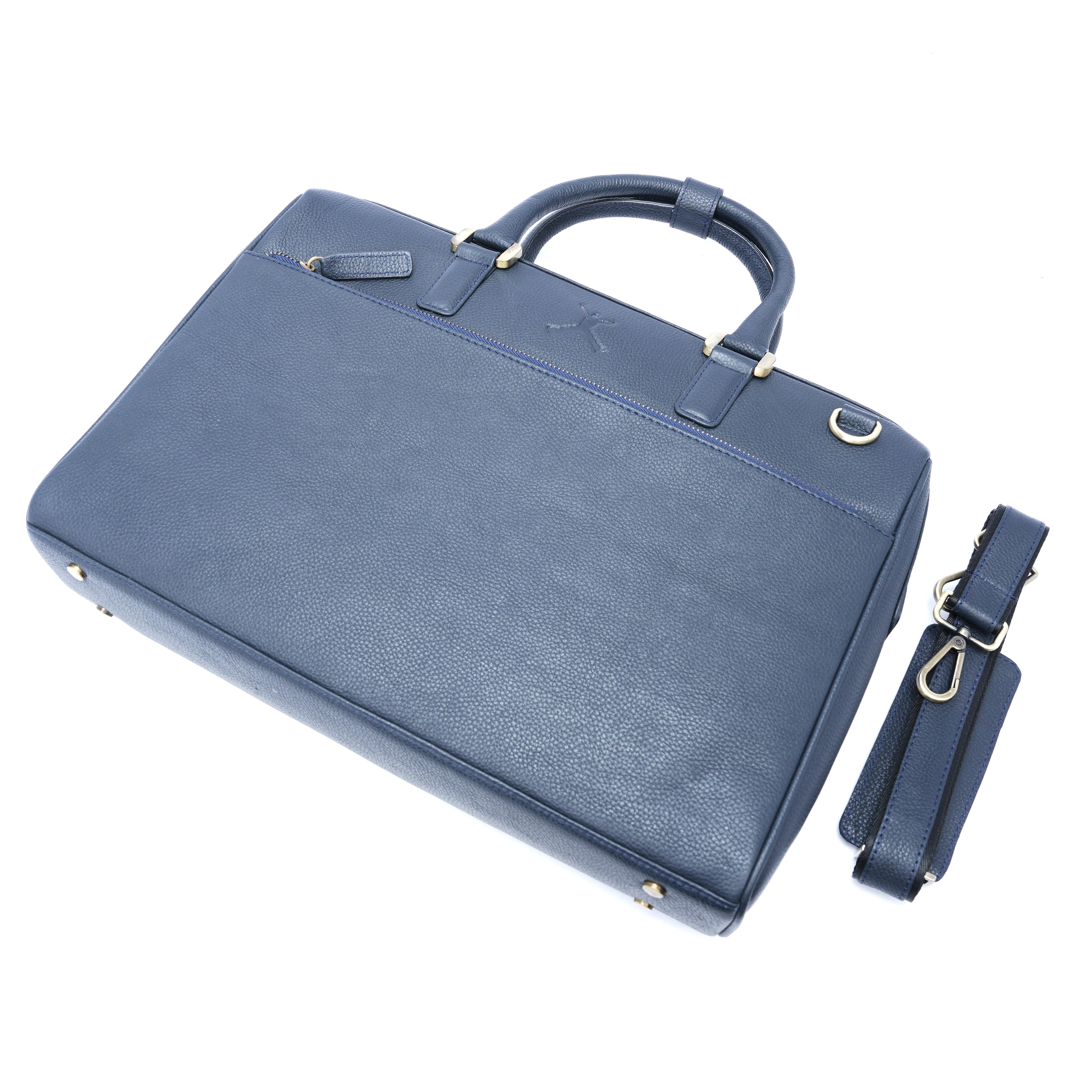 Italian Leather Executive Bag - Navy Blue