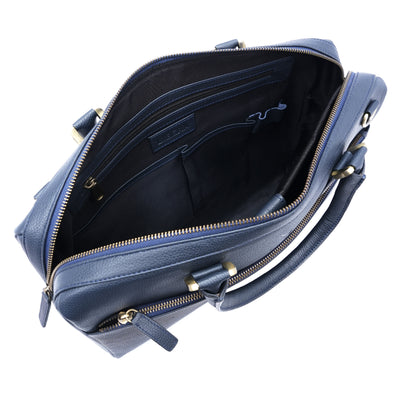 Italian Leather Executive Bag - Navy Blue