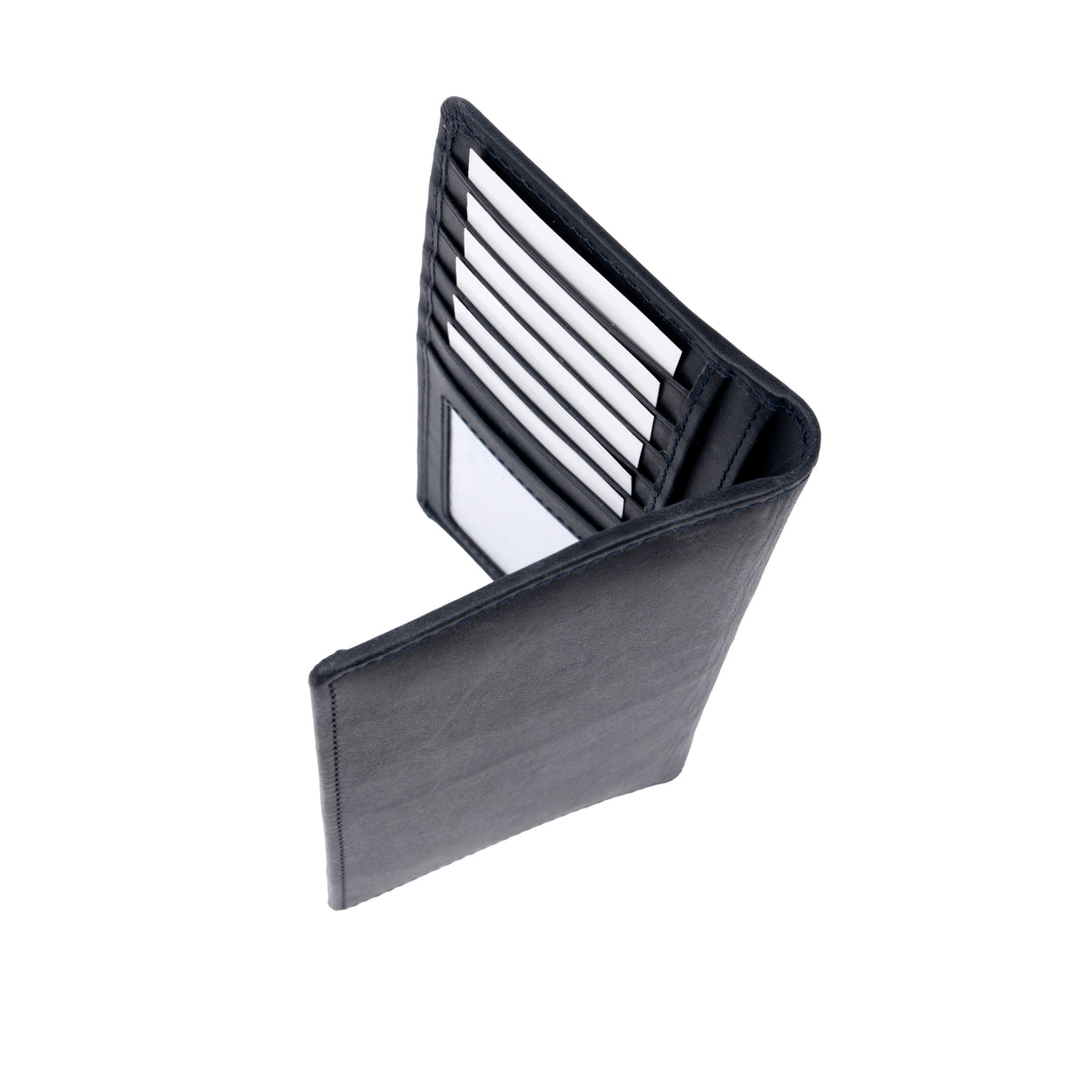Italian Leather RFID Long Wallet - Navy Blue