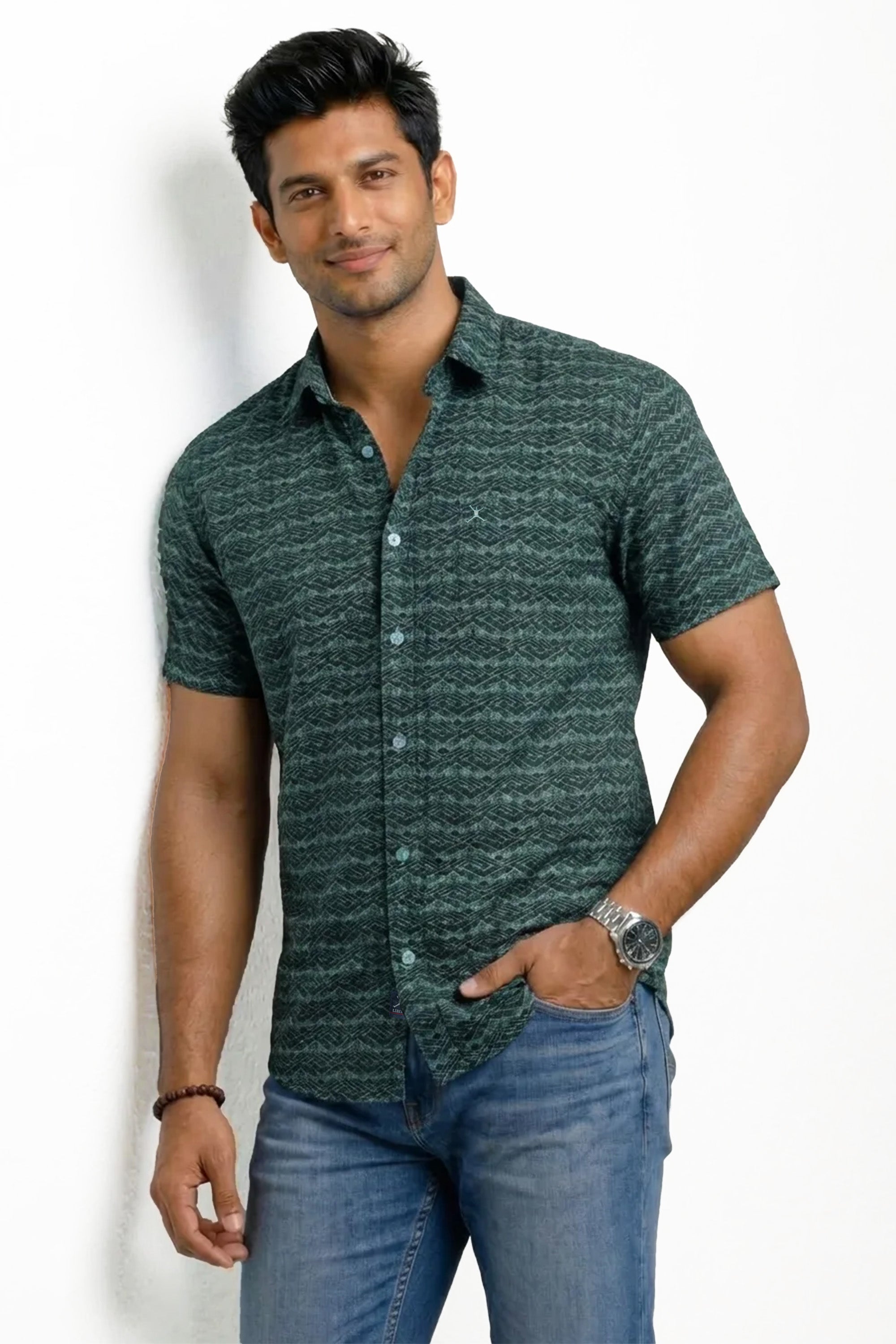 Slim Fit Cotton Printed S/S Shirt