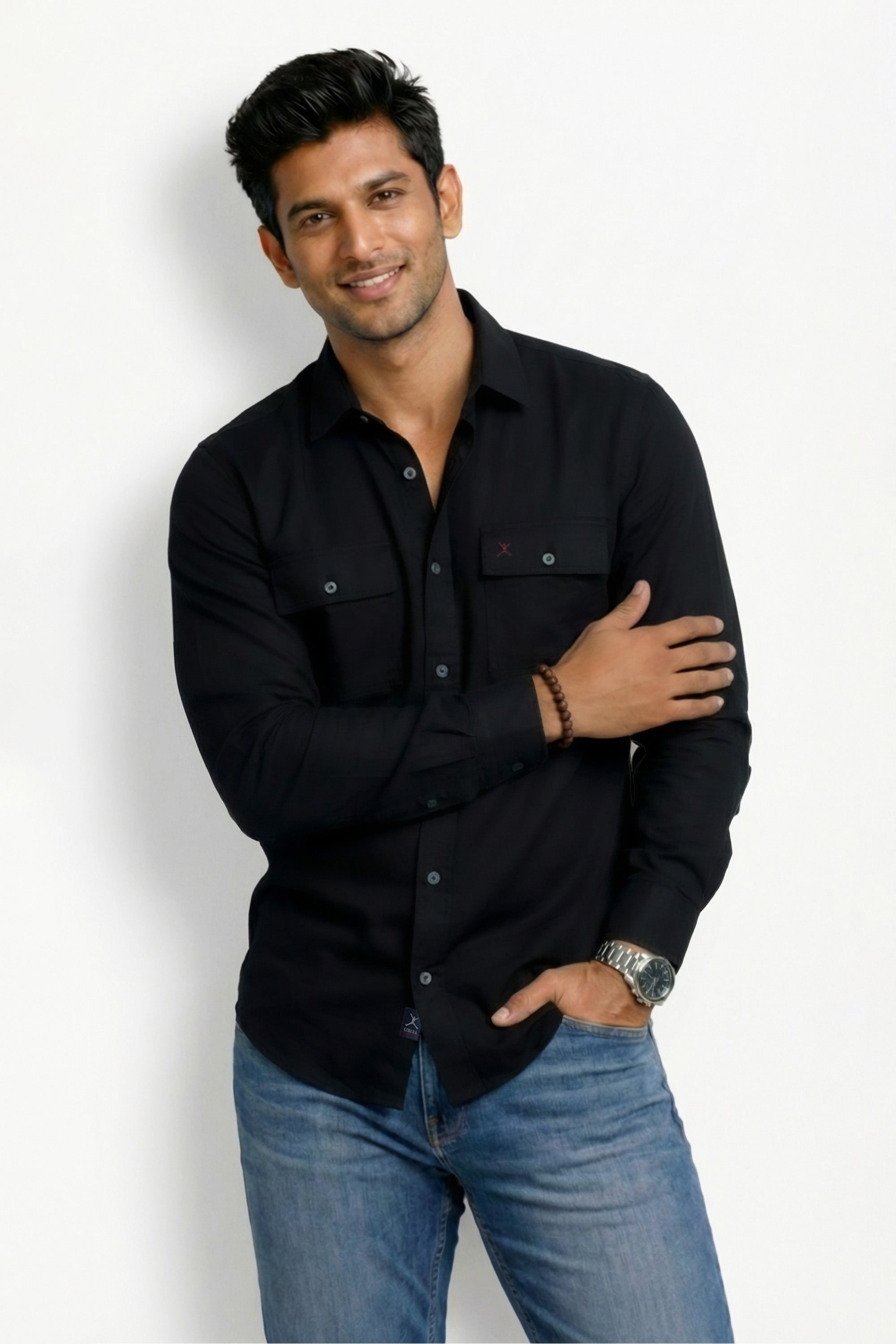 Slim Fit Cotton Double Pocket L/S Shirt