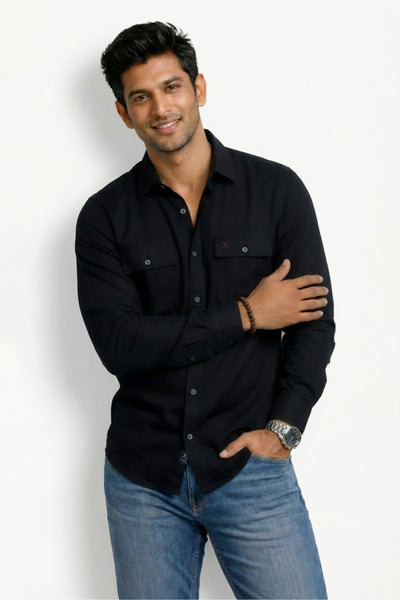 Slim Fit Cotton Double Pocket L/S Shirt