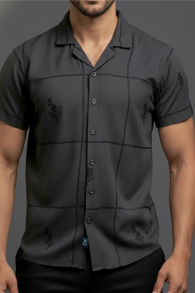 Slim Fit Printed S/S Shirt - Dark Gray