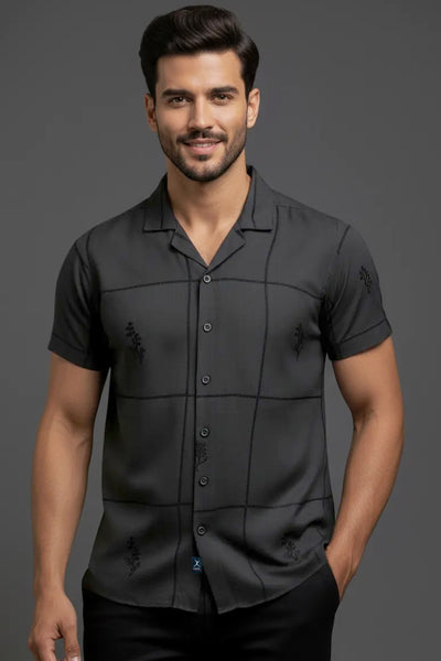 Slim Fit Printed S/S Shirt - Dark Gray