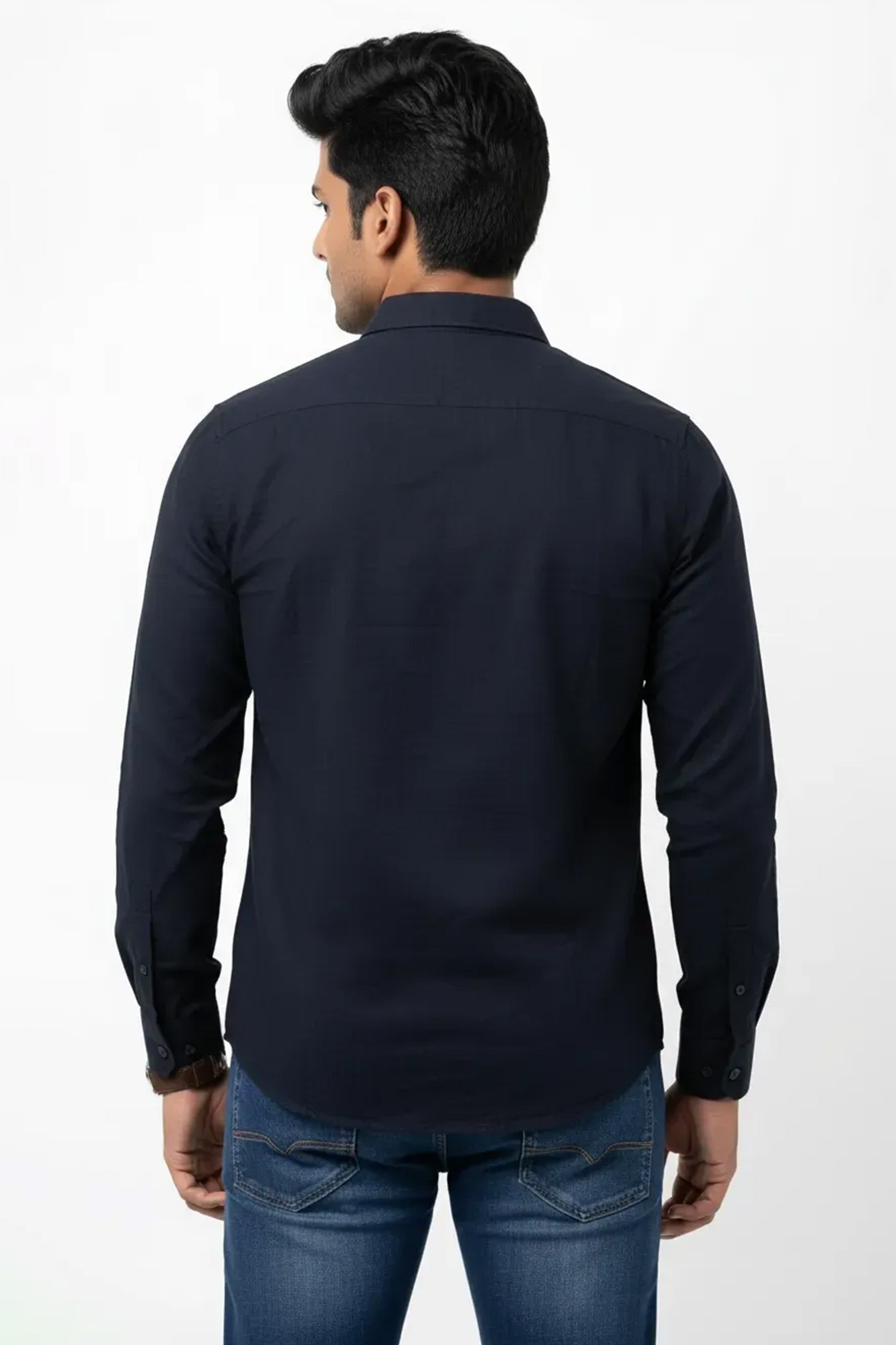 Slim Fit Cotton Linen Plain L/S Shirt