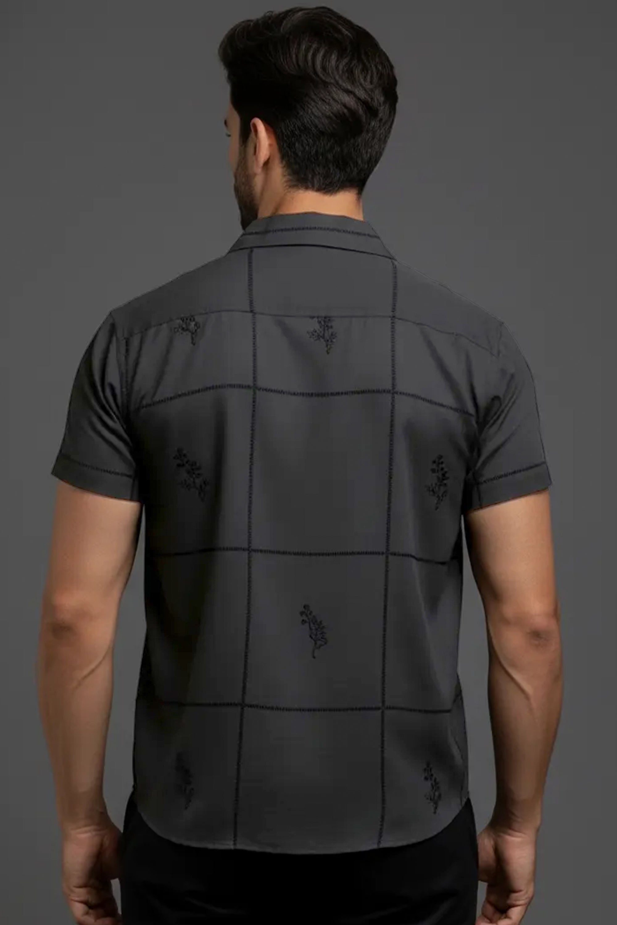 Slim Fit Printed S/S Shirt - Dark Gray