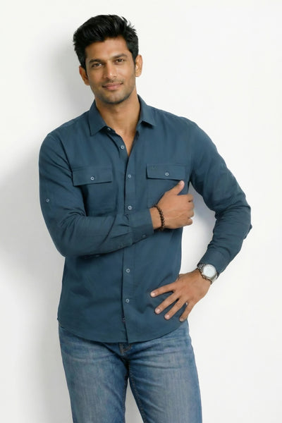 Slim Fit Cotton Double Pocket L/S Shirt