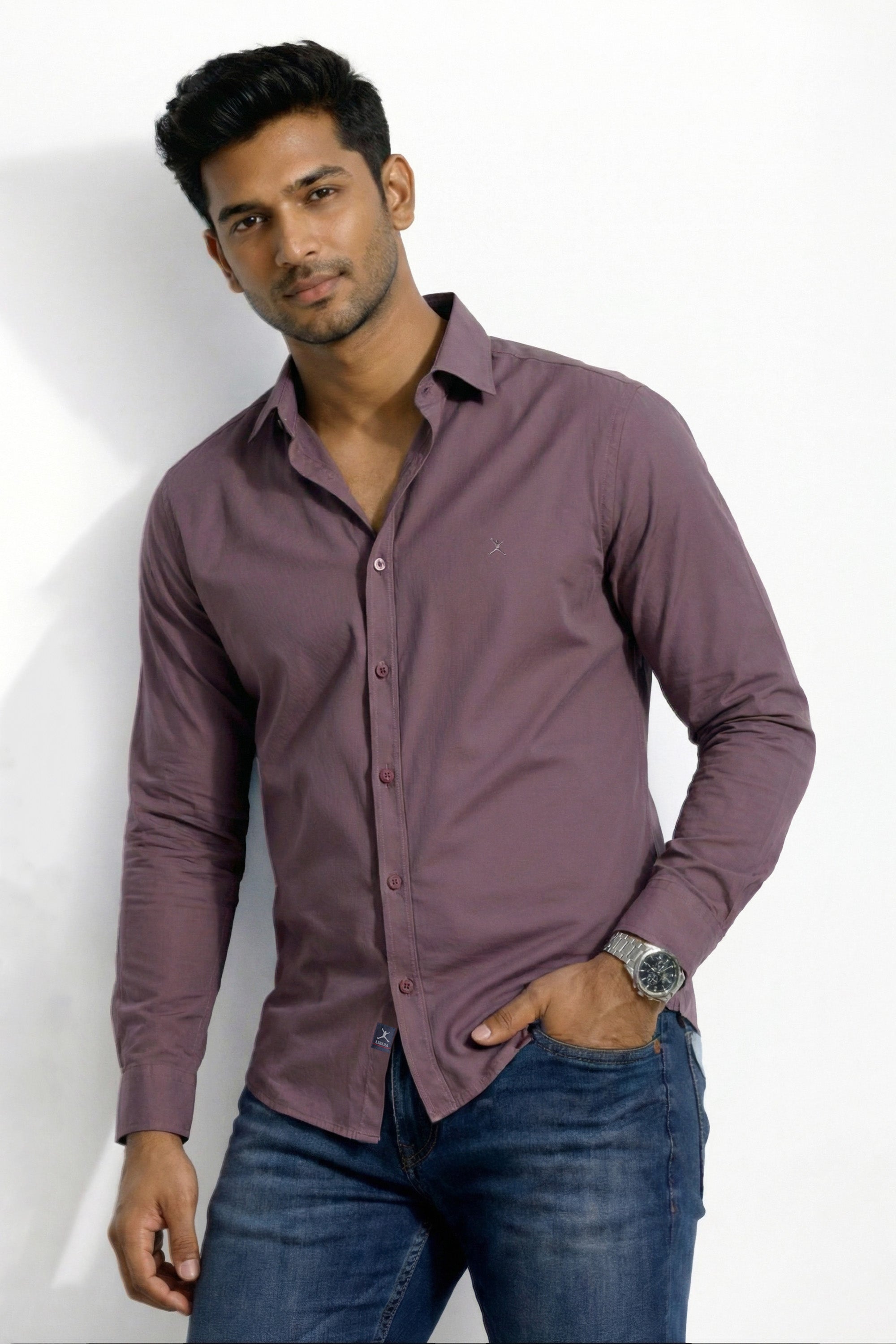 Slim Fit Cotton Plain L/S Shirt
