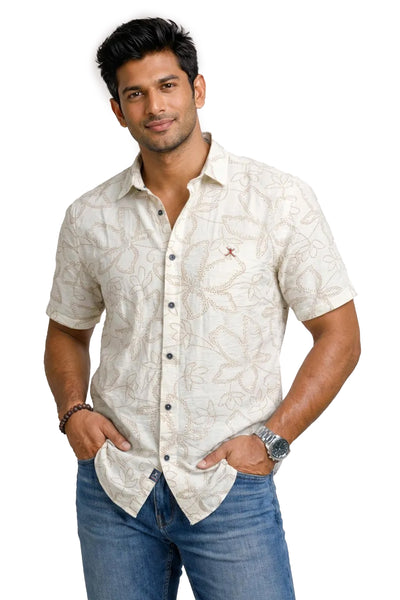 Slim Fit Cotton Linen Printed S/S Shirt