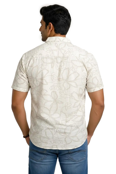 Slim Fit Cotton Linen Printed S/S Shirt