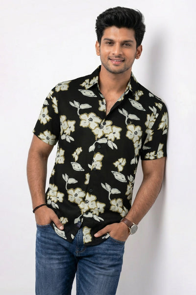 Slim Fit Cotton Linen Printed L/S Shirt