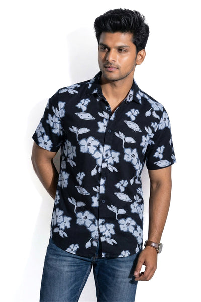 Slim Fit Cotton Linen Printed L/S Shirt