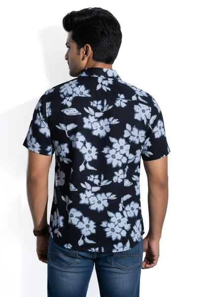 Slim Fit Cotton Linen Printed L/S Shirt