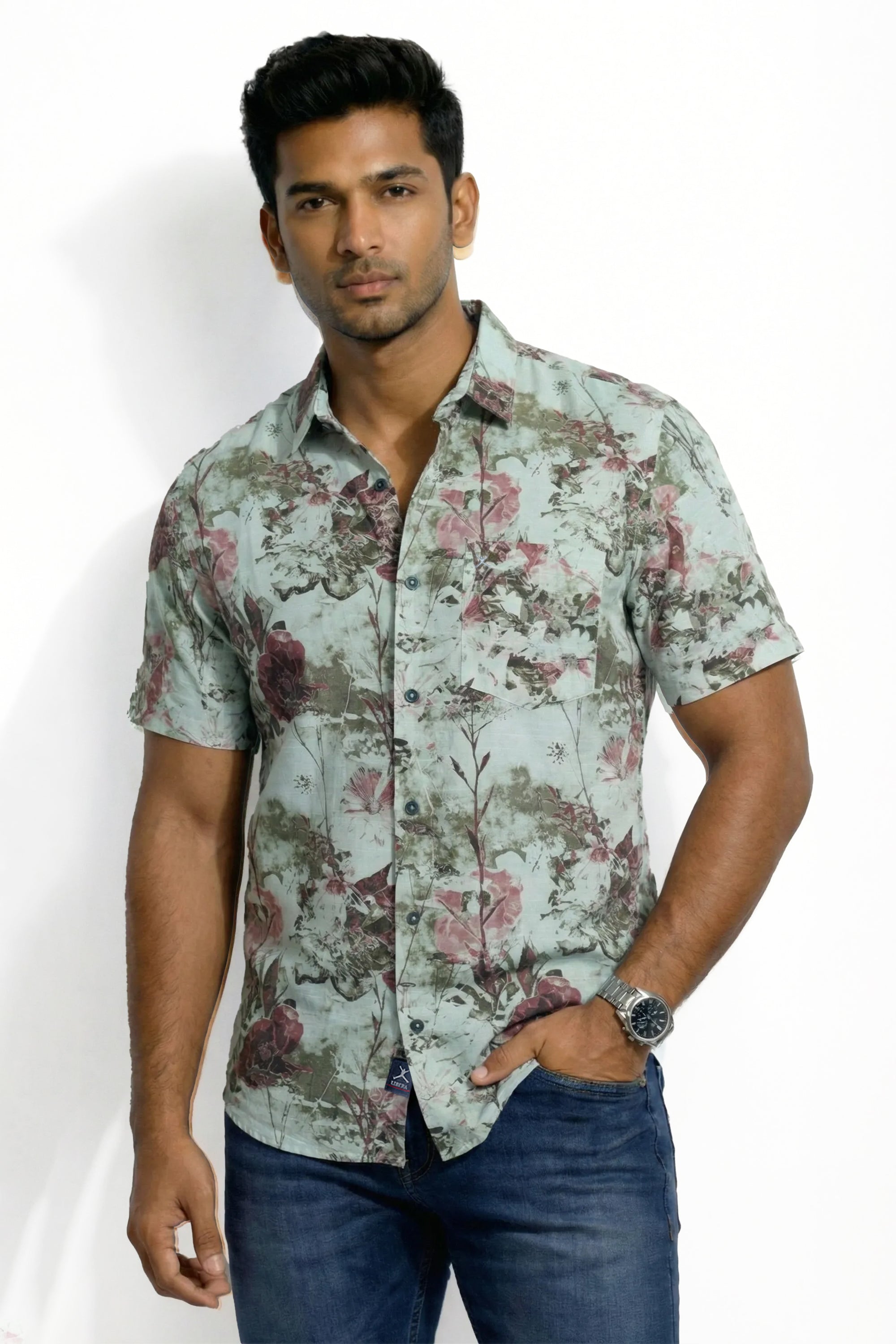 Slim Fit Cotton Printed S/S Shirt