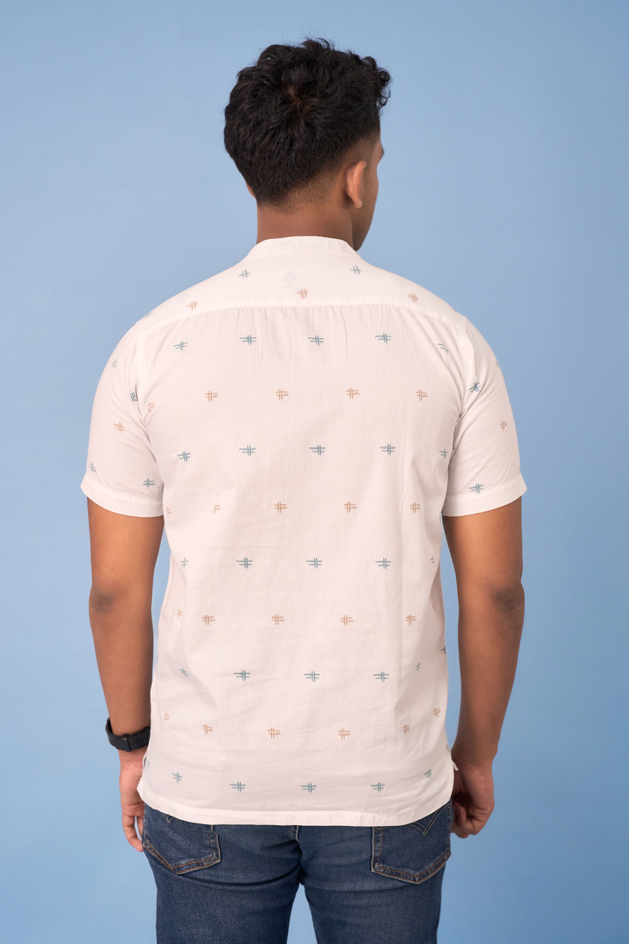 Regular Fit Printed Half Kurta Shirt - S/S - Green | Beige