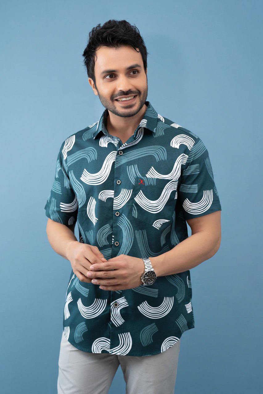 Slim Fit Printed S/S Shirt - Green