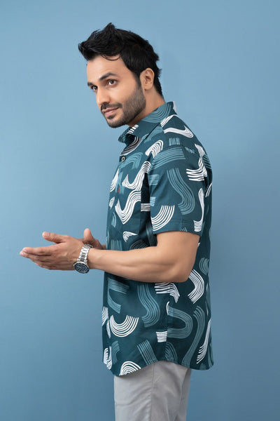 Slim Fit Printed S/S Shirt - Green