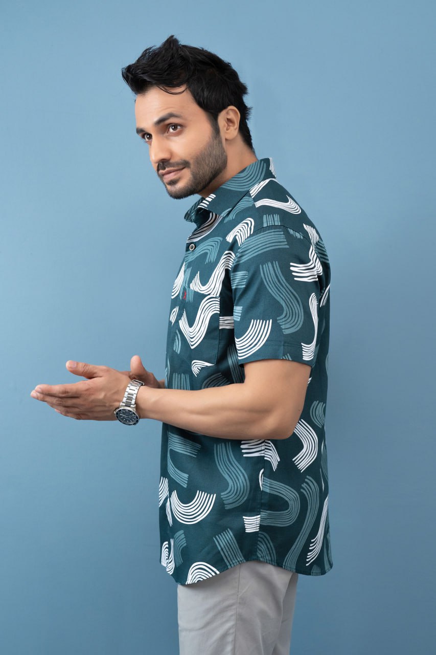 Slim Fit Printed S/S Shirt - Green