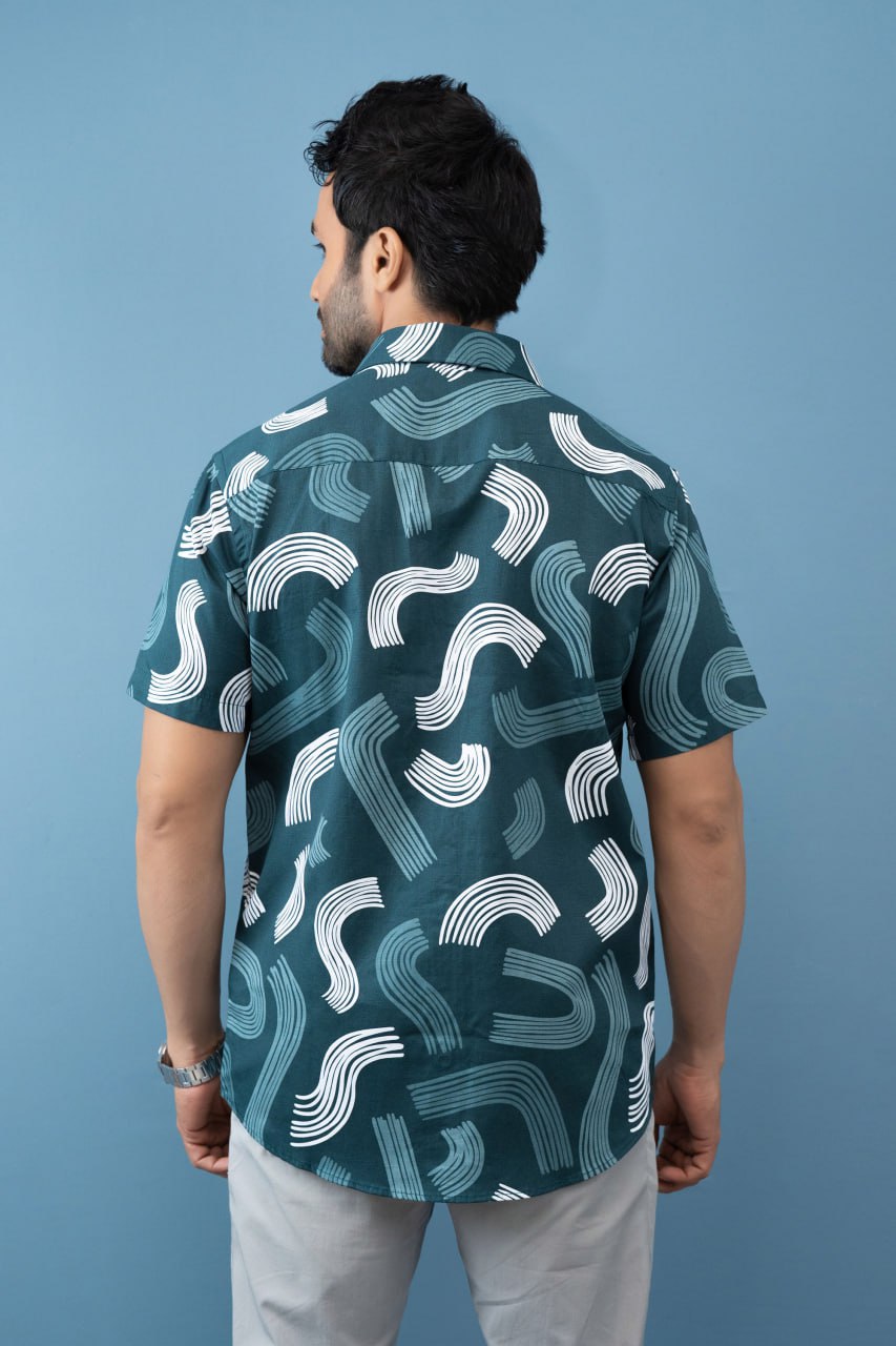 Slim Fit Printed S/S Shirt - Green