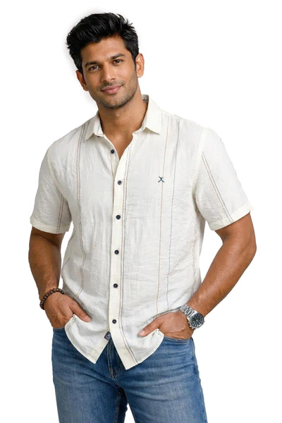 Slim Fit Cotton Linen Printed S/S Shirt
