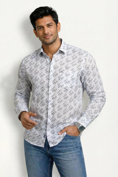 Slim Fit Cotton Linen Printed L/S Shirt