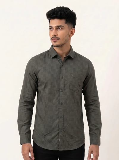 Slim Fit Cotton Plain L/S Shirt - Gray