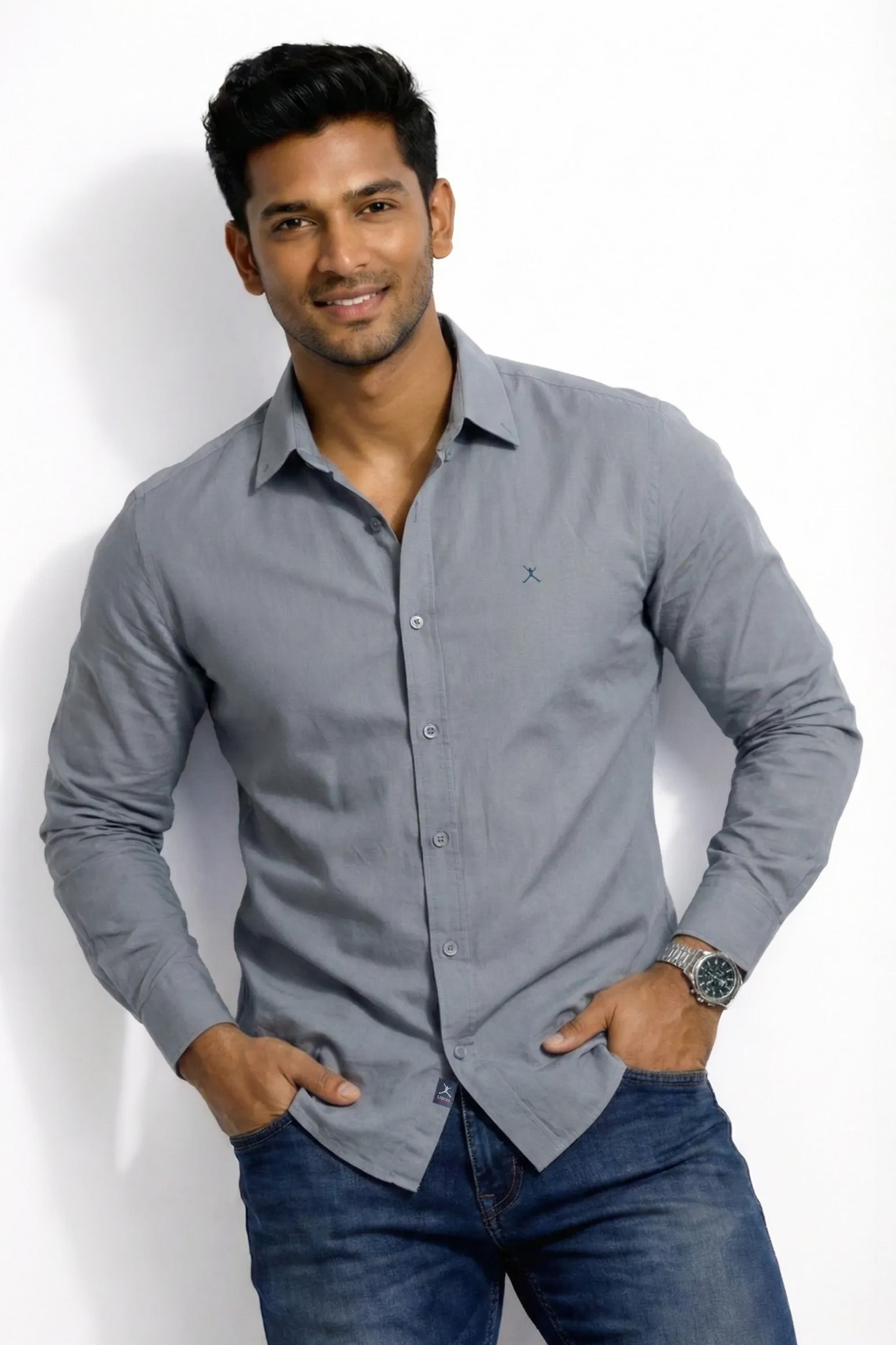 Slim Fit Cotton Plain L/S Shirt