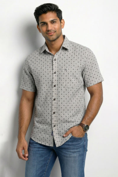 Slim Fit Cotton Linen Printed S/S Shirt