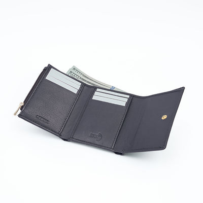 Italian Leather Ladies Tri Fold Wallet - Gray