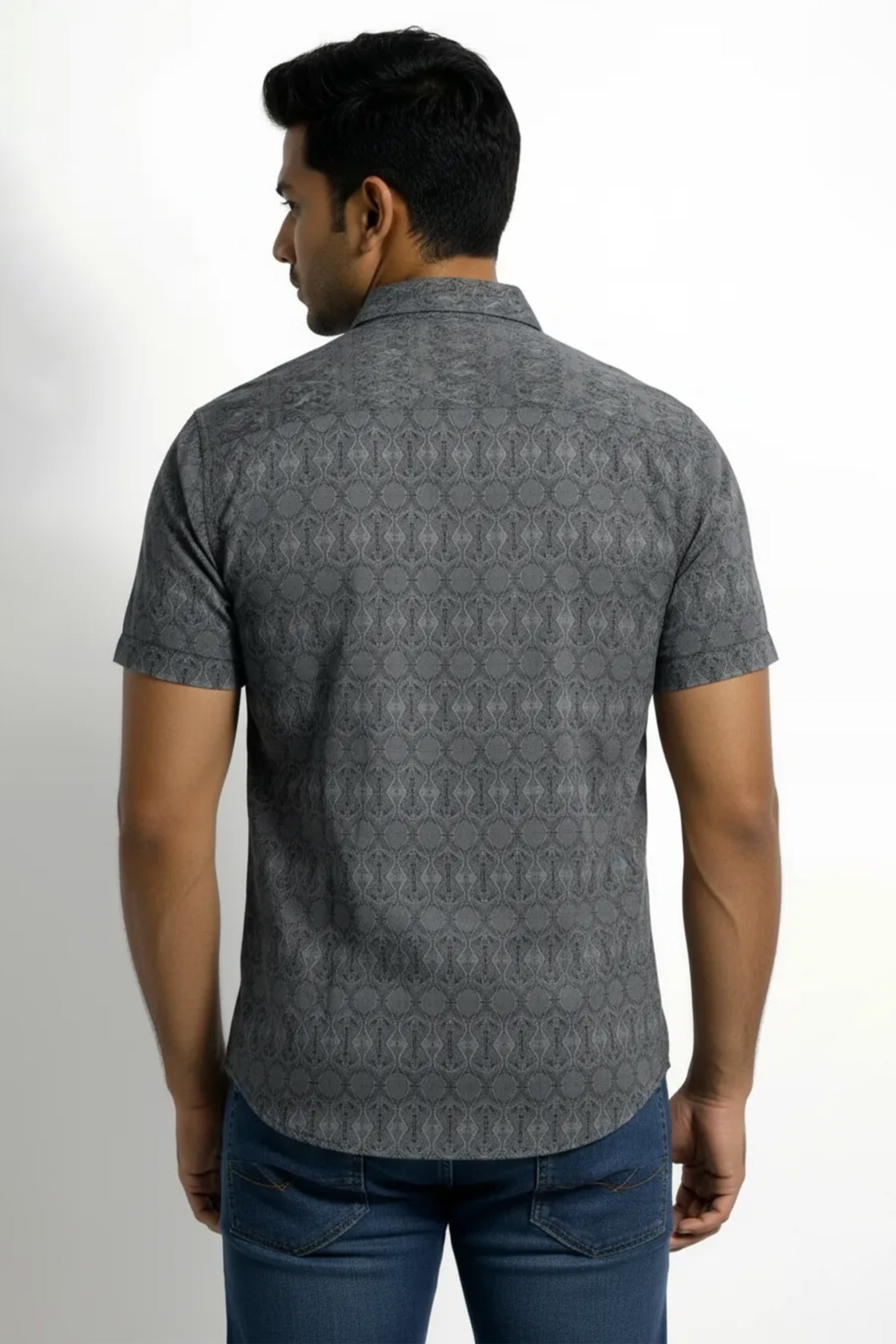 Slim Fit Cotton Linen Printed S/S Shirt