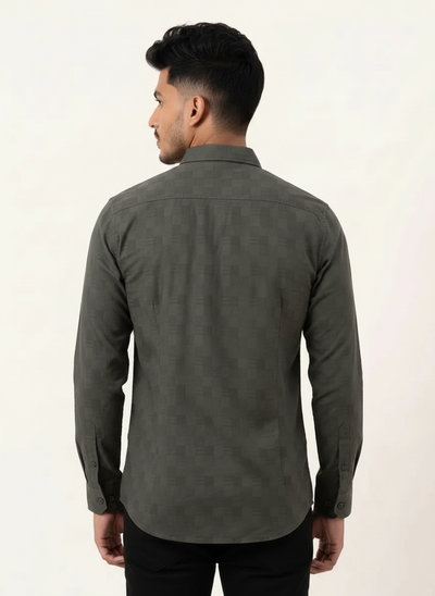 Slim Fit Cotton Plain L/S Shirt - Gray