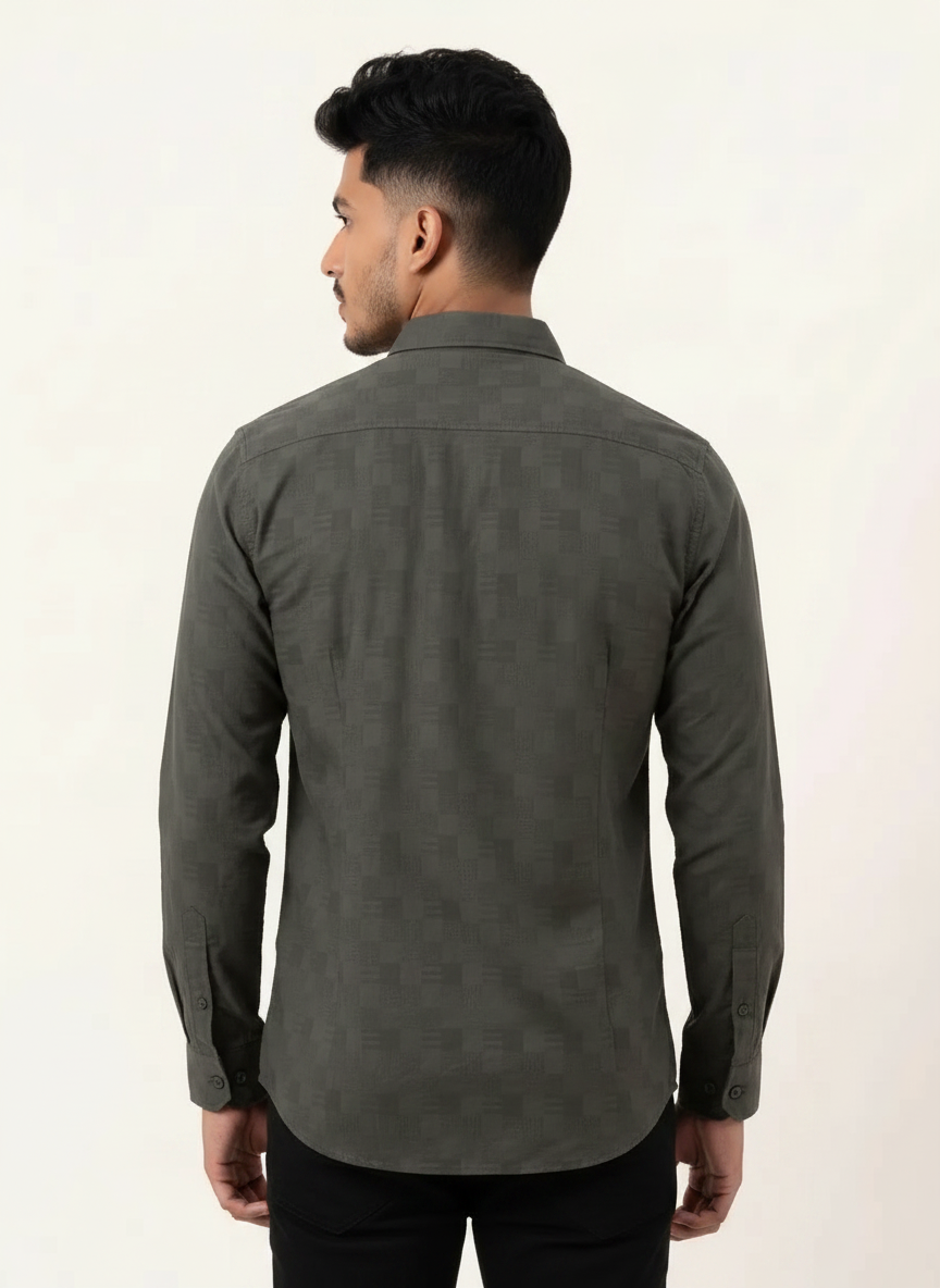 Slim Fit Cotton Plain L/S Shirt - Gray