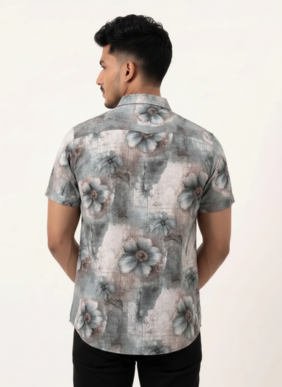 Slim Fit Cotton Printed S/S - Gray