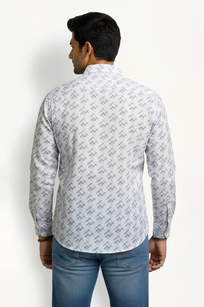 Slim Fit Cotton Linen Printed L/S Shirt
