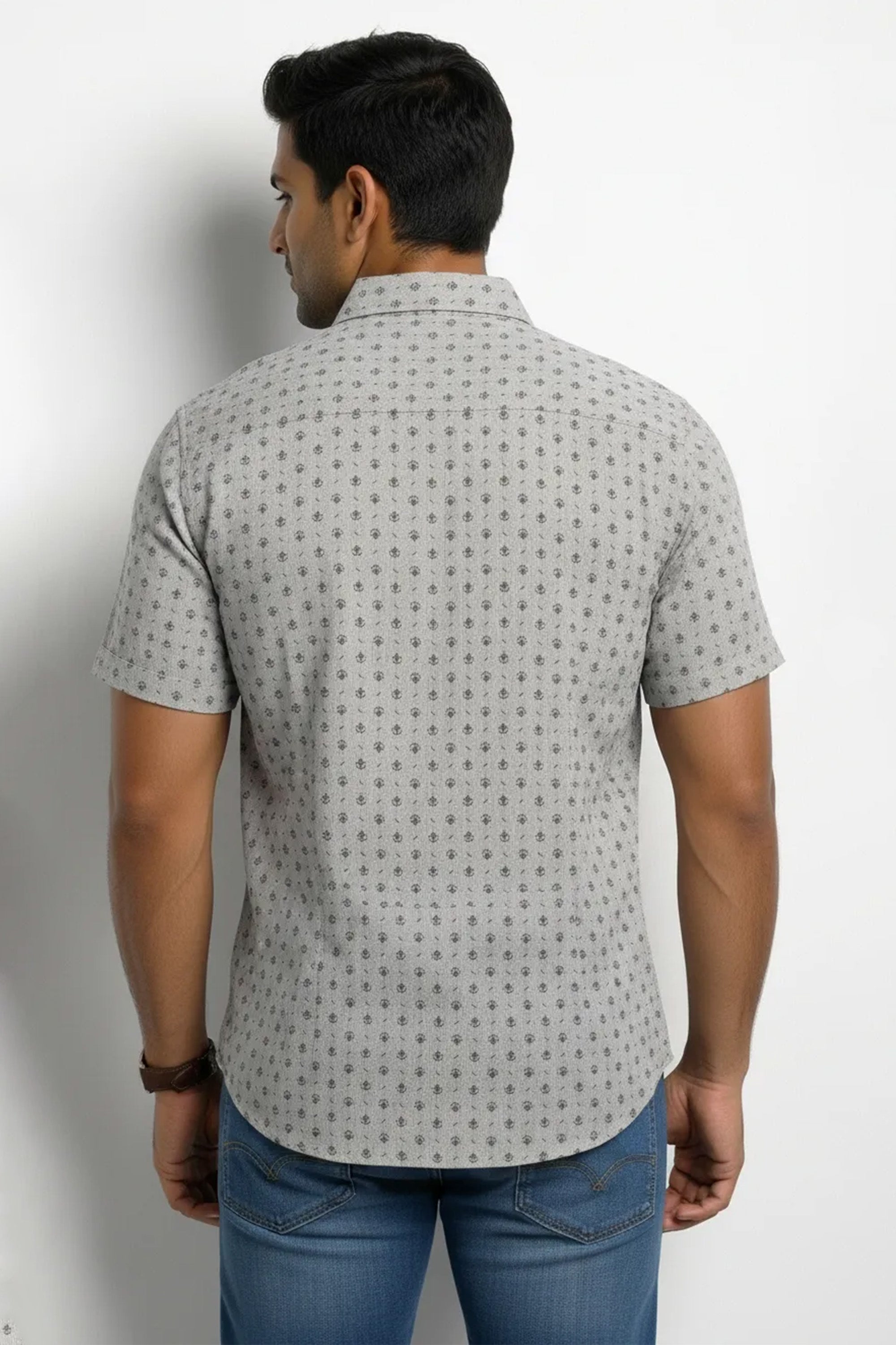 Slim Fit Cotton Linen Printed S/S Shirt