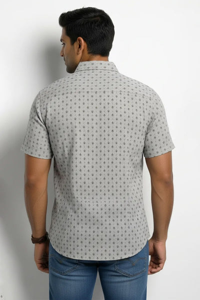 Slim Fit Cotton Linen Printed S/S Shirt