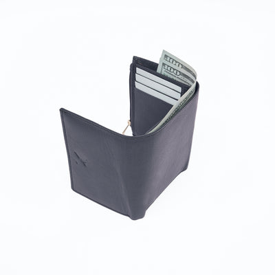 Italian Leather Ladies Tri Fold Wallet - Gray