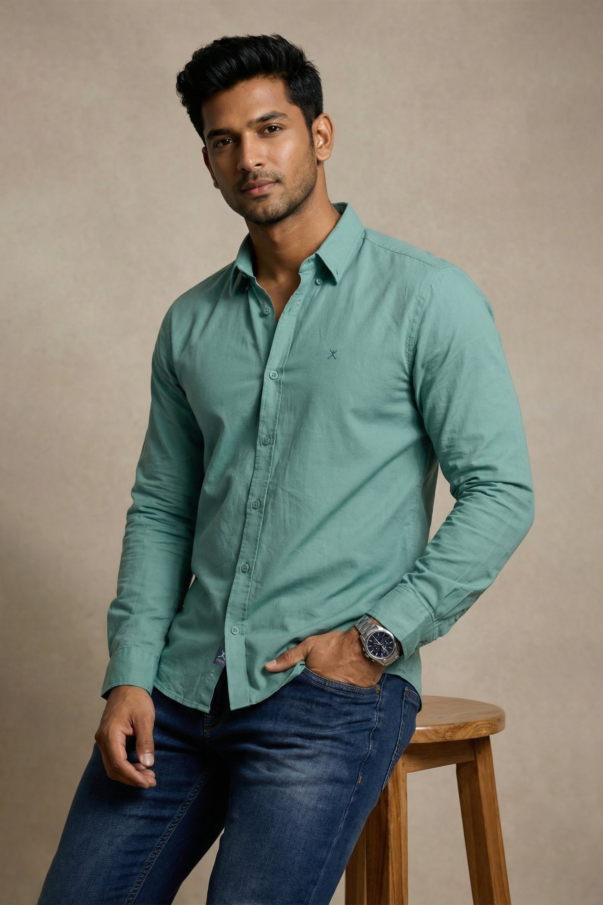 Slim Fit Cotton Plain L/S Shirt