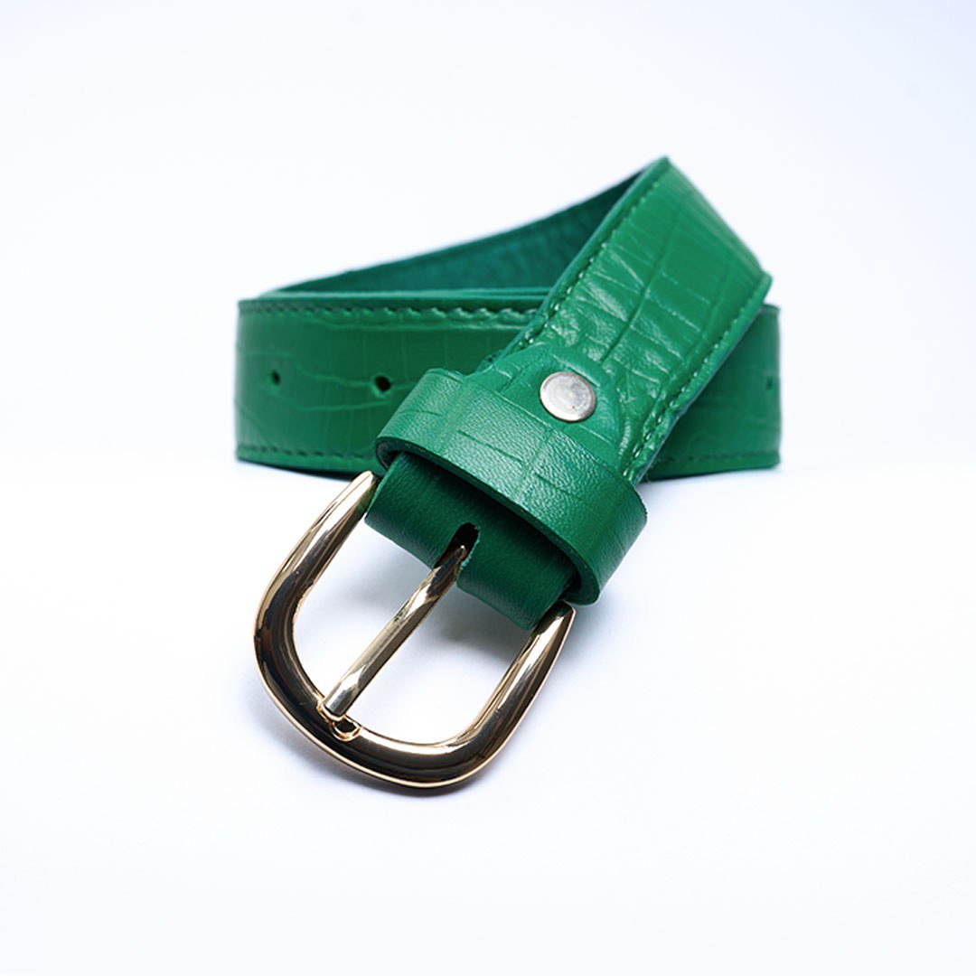Ladies Croc Textured Leather Casual Belt - Green