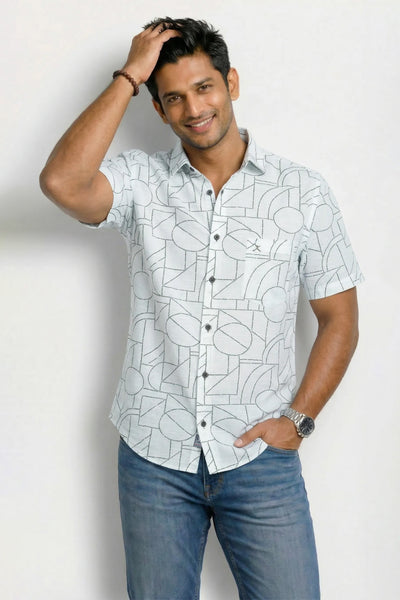 Slim Fit Cotton Linen Printed S/S Shirt