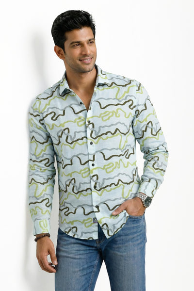 Slim Fit Cotton Linen Printed L/S Shirt