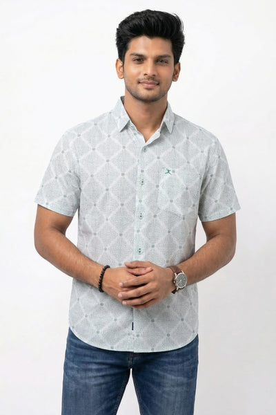 Slim Fit Cotton Linen Printed S/S Shirt