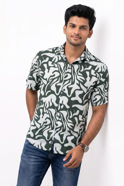 Slim Fit Cotton Linen Printed L/S Shirt