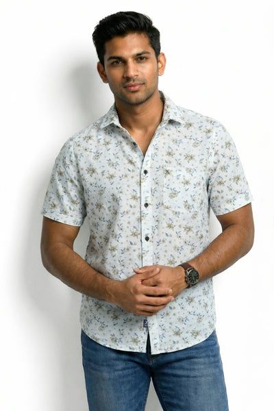 Slim Fit Cotton Linen Printed L/S Shirt