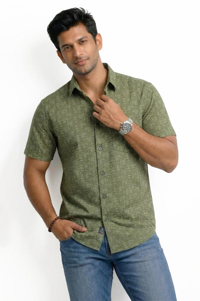 Slim Fit Cotton Printed S/S Shirt