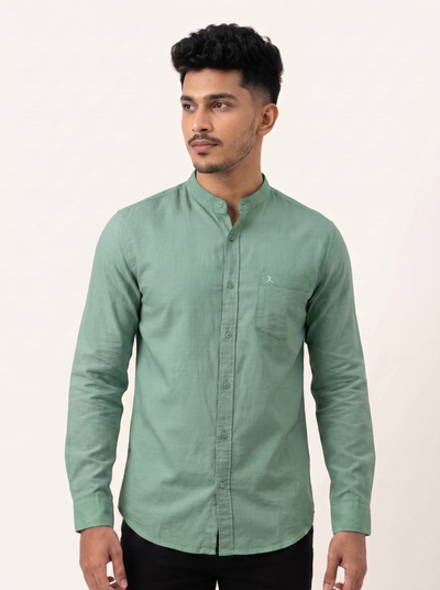 Slim Fit Cotton Plain Shirt L/S - Sage Green