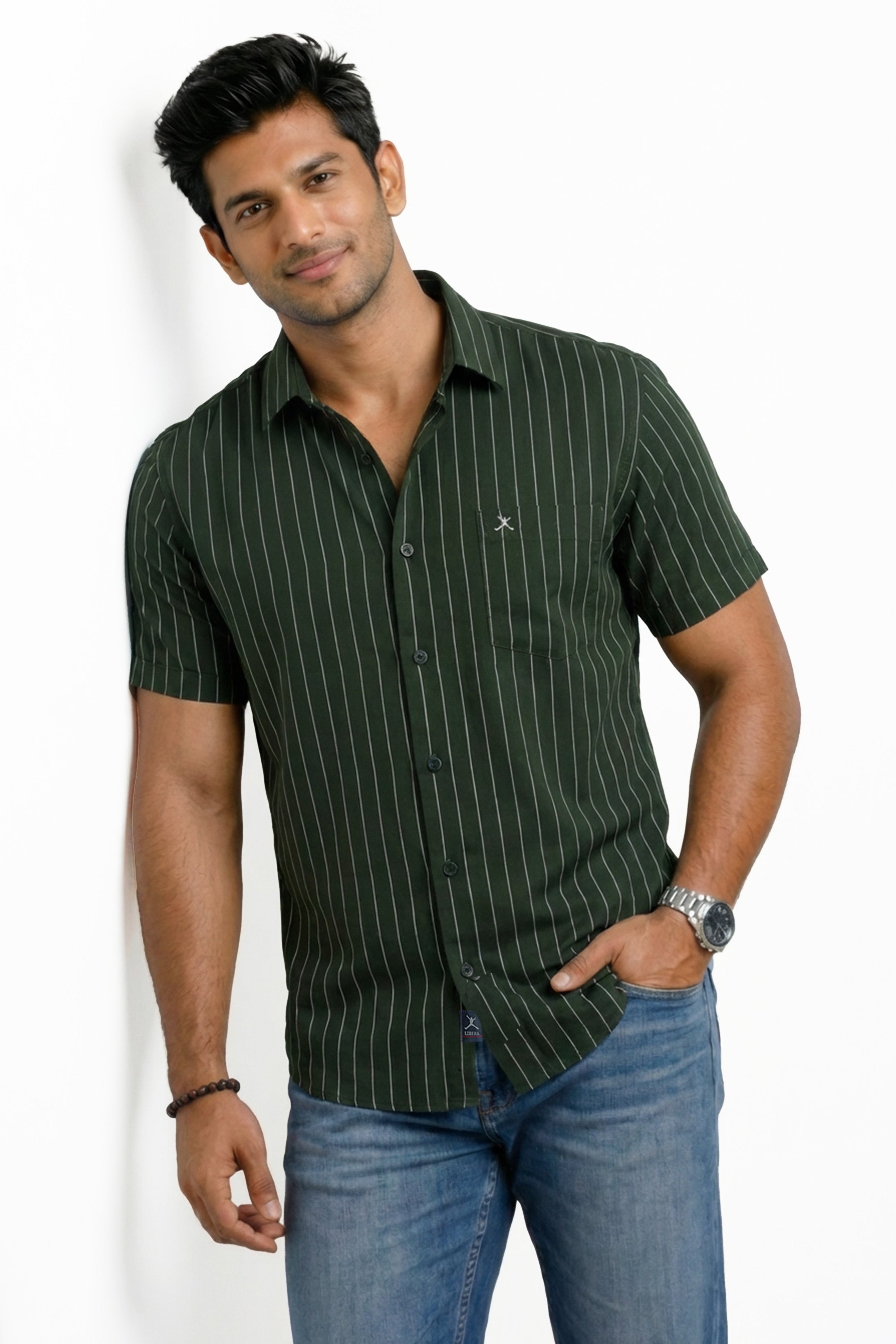 Slim Fit Cotton Linen Stripes S/S Shirt