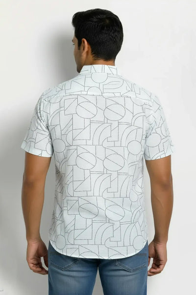 Slim Fit Cotton Linen Printed S/S Shirt