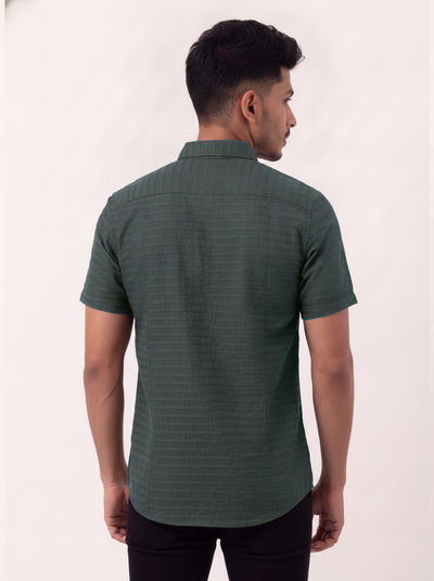Slim Fit Cotton Stripes S/S Shirt - Green