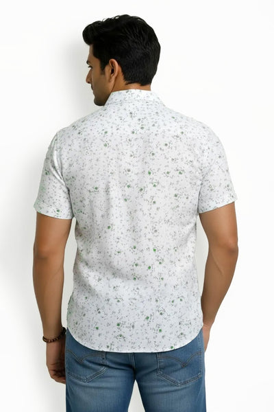 Slim Fit Cotton Linen Printed S/S Shirt